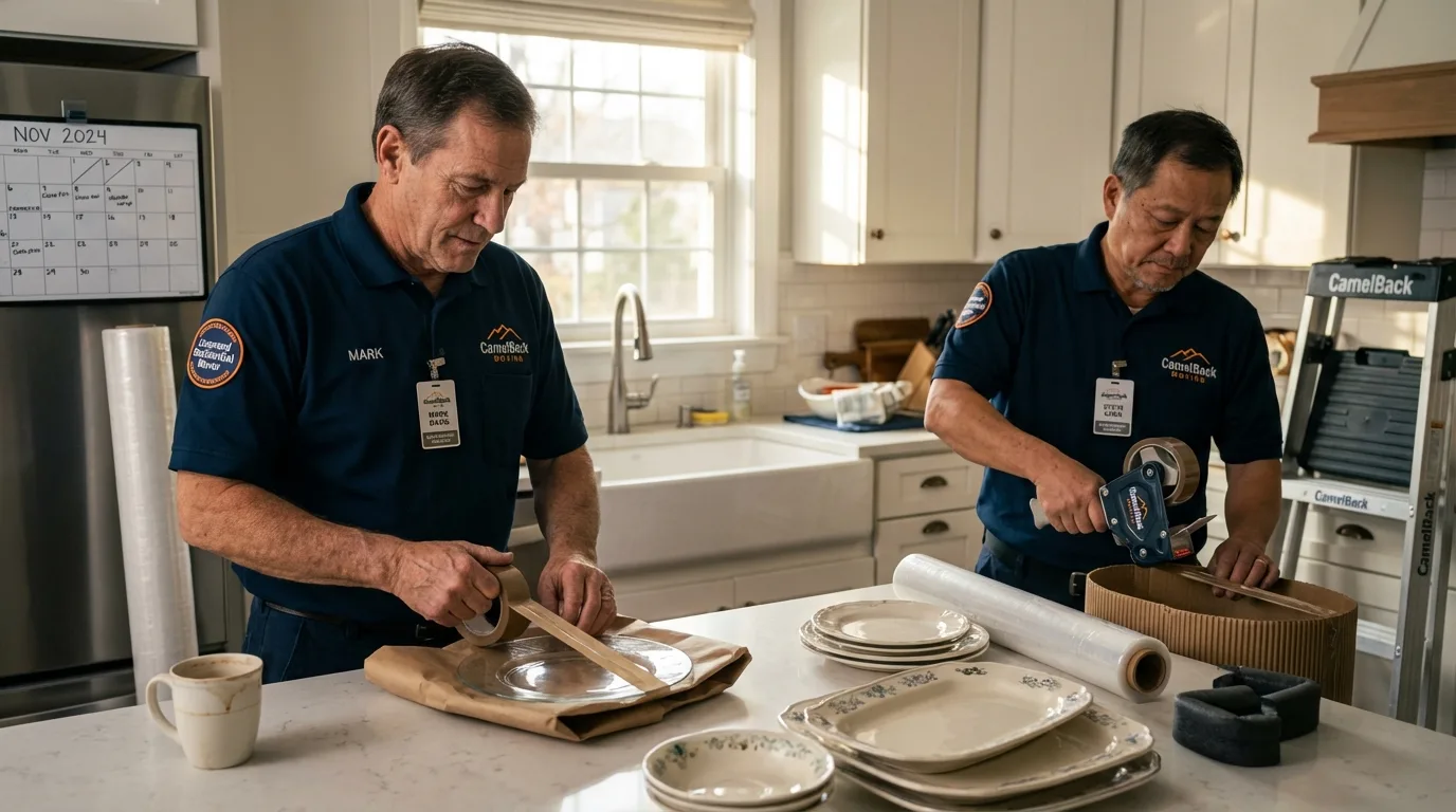 Professional crew packing kitchen dishware in Homer, LA